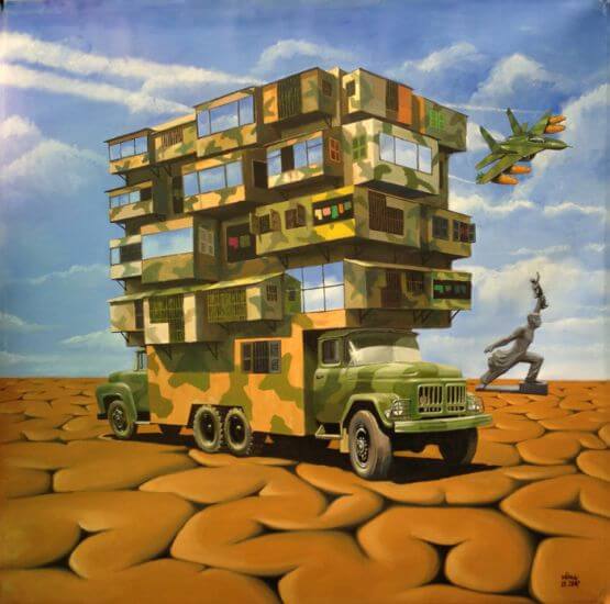 Moving Apartment Block, acrylique sur toile, Nguyen Manh Hung 2007