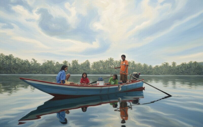 Famille de pêcheur dans l'estuaire de la Ta Tai